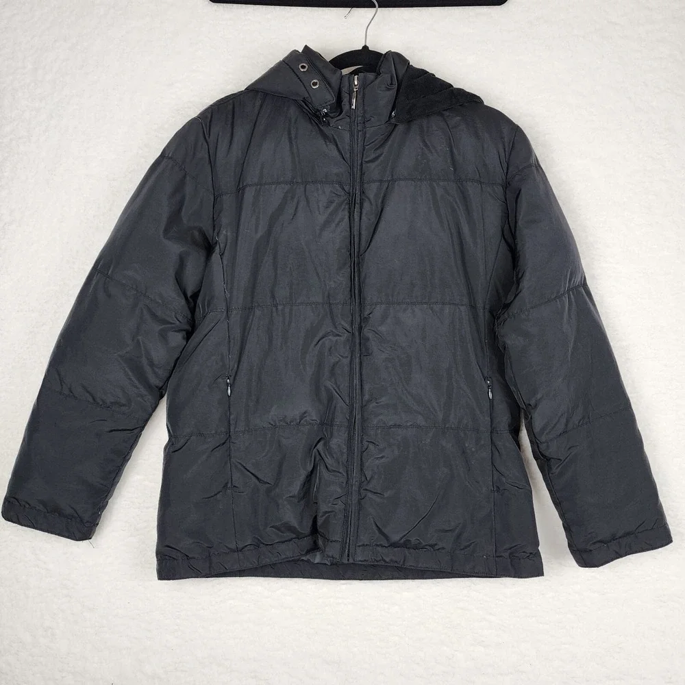 Liz Claiborne Womens Small Removable Hood Down Feather Puffer‎ Jacket Black